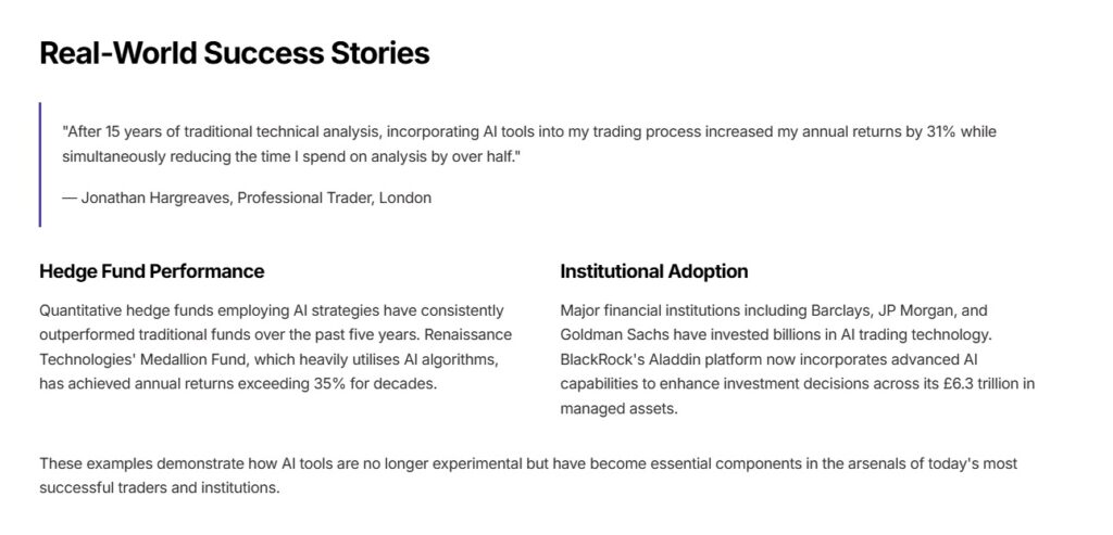 Real World Success stories of AI trading apps